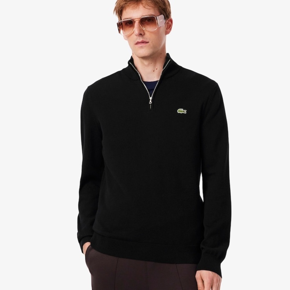 Lacoste Black Quarter Zip Pullover Sweatshirt Crocodile Logo Size 4